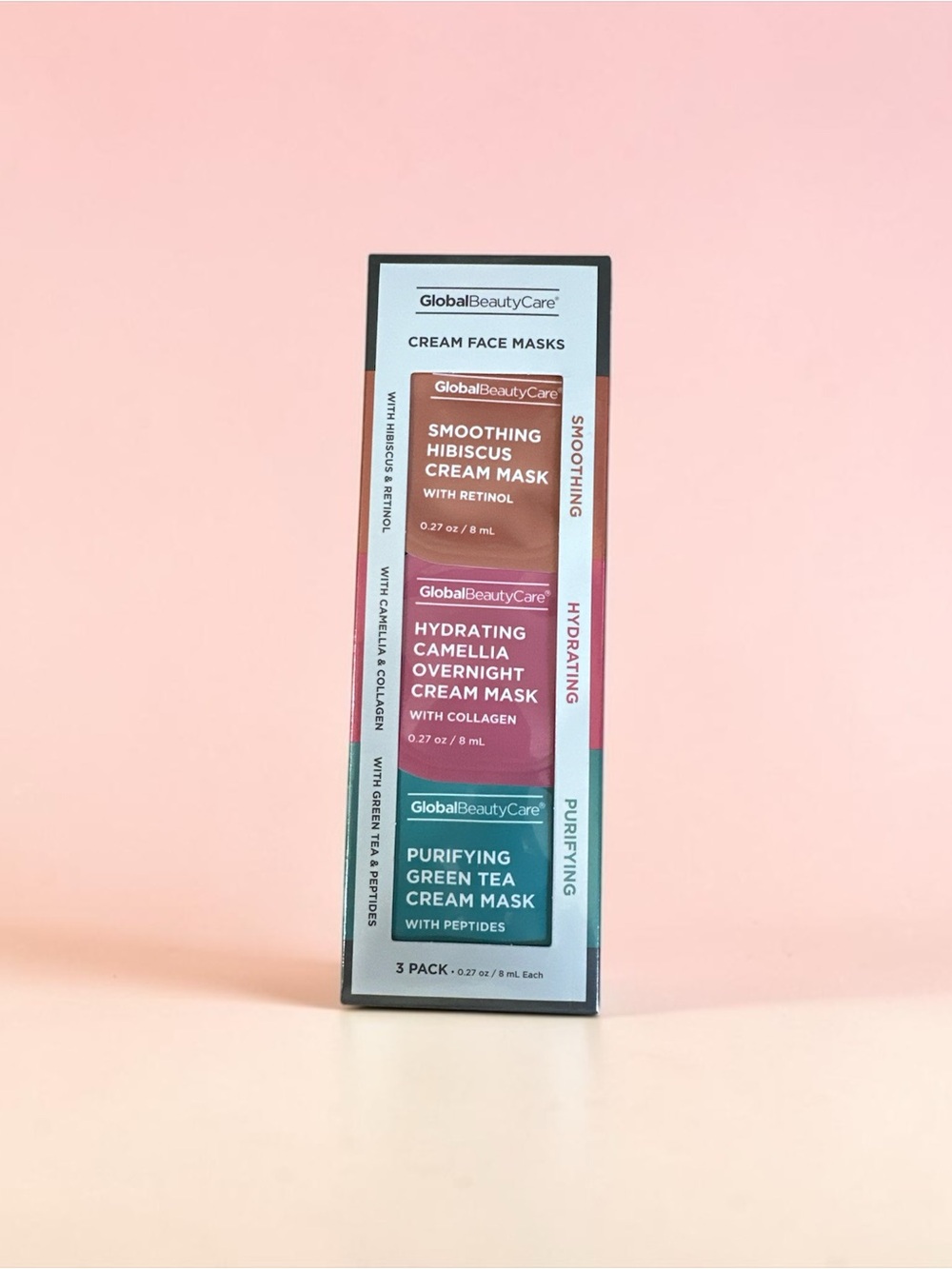 GlobalBeautyCare 3-Pack Cream Face Masks - Pink, Coral & Teal